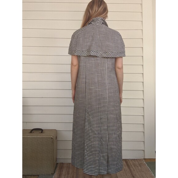 Vintage 60s Mod Black White Gingham Cloak Cape Red Lining S - Picture 8 of 8